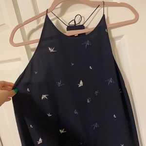 Navy dress with paper airplanes on it